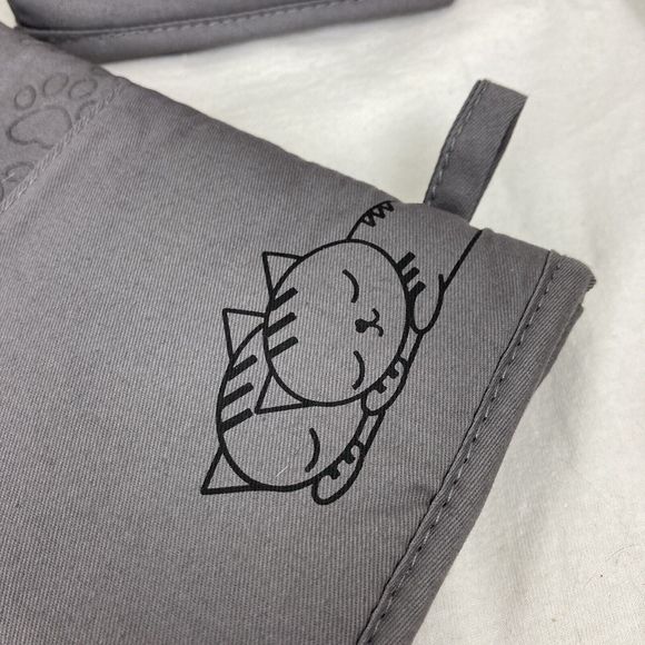 1 Pair Gray Cotton Long Silicone Paw print Cat Oven Mitts Cat Lovers gift Choice - Picture 4 of 15